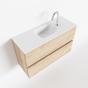 MONDIAZ ADA 80cm toiletmeubel washed oak. LEX wastafel talc midden 1 kraangat