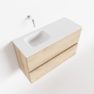 MONDIAZ ADA 80cm toiletmeubel washed oak. LEX wastafel talc links zonder kraangat