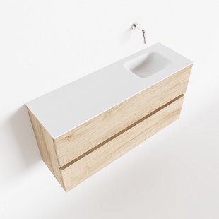 MONDIAZ ADA 100cm toiletmeubel washed oak. LEX wastafel talc rechts zonder kraangat