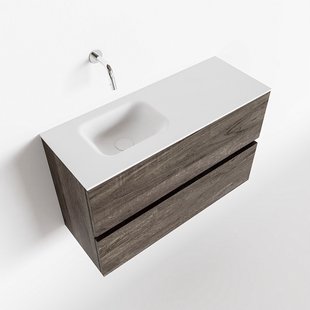 MONDIAZ ADA 80cm toiletmeubel dark brown. LEX wastafel talc links zonder kraangat