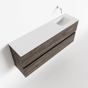 MONDIAZ ADA 120cm toiletmeubel dark brown. LEX wastafel talc rechts zonder kraangat