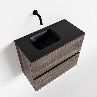 MONDIAZ ADA 60cm toiletmeubel dark brown. LEX wastafel urban links zonder kraangat