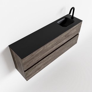 MONDIAZ ADA 120cm toiletmeubel dark brown. LEX wastafel urban rechts 1 kraangat