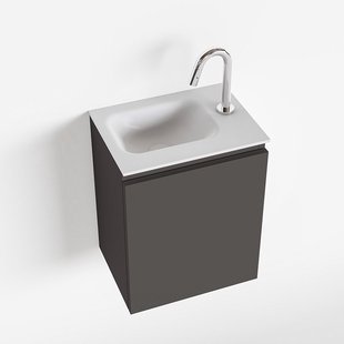 MONDIAZ OLAN 40cm toiletmeubel dark grey. LEX wastafel talc links 1 kraangat