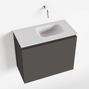 MONDIAZ OLAN 60cm toiletmeubel dark grey. LEX wastafel talc rechts geen kraangat