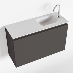 MONDIAZ OLAN 80cm toiletmeubel dark grey. LEX wastafel talc rechts 1 kraangat