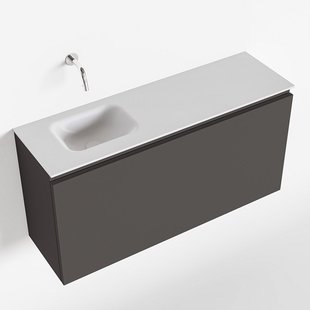 MONDIAZ OLAN 100cm toiletmeubel dark grey. LEX wastafel talc links geen kraangat