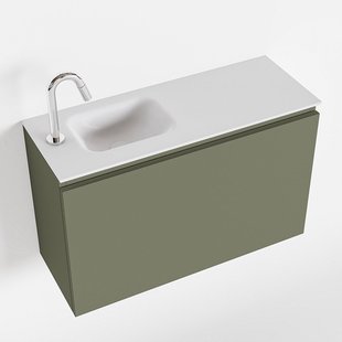 MONDIAZ OLAN 80cm toiletmeubel army. LEX wastafel talc links 1 kraangat