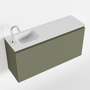 MONDIAZ OLAN 100cm toiletmeubel army. LEX wastafel talc links 1 kraangat