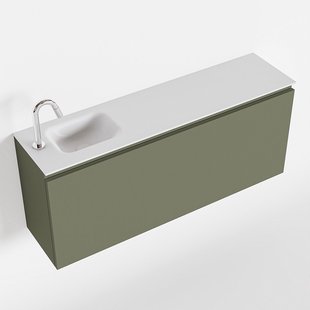MONDIAZ OLAN 120cm toiletmeubel army. LEX wastafel talc links 1 kraangat