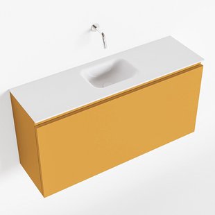 MONDIAZ OLAN 100cm toiletmeubel ocher. LEX wastafel talc midden geen kraangat