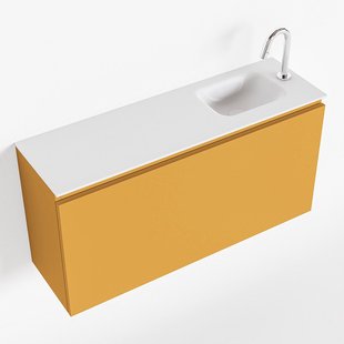 MONDIAZ OLAN 100cm toiletmeubel ocher. LEX wastafel talc rechts 1 kraangat