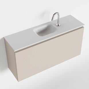 MONDIAZ OLAN 100cm toiletmeubel linen. LEX wastafel talc midden 1 kraangat