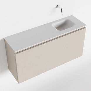 MONDIAZ OLAN 100cm toiletmeubel linen. LEX wastafel talc rechts geen kraangat