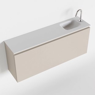 MONDIAZ OLAN 120cm toiletmeubel linen. LEX wastafel talc rechts 1 kraangat