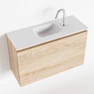 MONDIAZ OLAN 80cm toiletmeubel washed_oak. LEX wastafel talc midden 1 kraangat