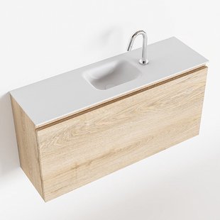 MONDIAZ OLAN 100cm toiletmeubel washed_oak. LEX wastafel talc midden 1 kraangat