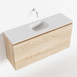 MONDIAZ OLAN 100cm toiletmeubel washed_oak. LEX wastafel talc midden geen kraangat