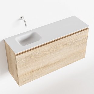 MONDIAZ OLAN 100cm toiletmeubel washed_oak. LEX wastafel talc links geen kraangat