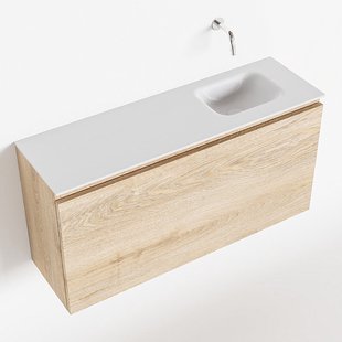 MONDIAZ OLAN 100cm toiletmeubel washed_oak. LEX wastafel talc rechts geen kraangat