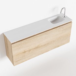 MONDIAZ OLAN 120cm toiletmeubel washed_oak. LEX wastafel talc rechts 1 kraangat