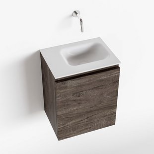 MONDIAZ OLAN 40cm toiletmeubel dark brown. LEX wastafel talc rechts geen kraangat