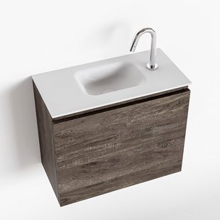 MONDIAZ OLAN 60cm toiletmeubel dark brown. LEX wastafel talc midden 1 kraangat