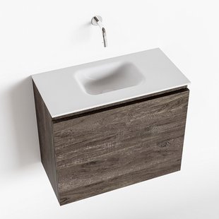 MONDIAZ OLAN 60cm toiletmeubel dark brown. LEX wastafel talc midden geen kraangat