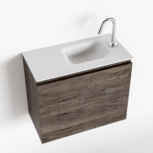 MONDIAZ OLAN 60cm toiletmeubel dark brown. LEX wastafel talc rechts 1 kraangat