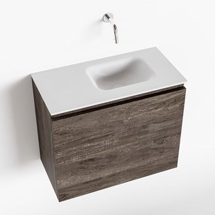 MONDIAZ OLAN 60cm toiletmeubel dark brown. LEX wastafel talc rechts geen kraangat