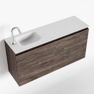 MONDIAZ OLAN 100cm toiletmeubel dark brown. LEX wastafel talc links 1 kraangat