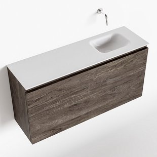 MONDIAZ OLAN 100cm toiletmeubel dark brown. LEX wastafel talc rechts geen kraangat