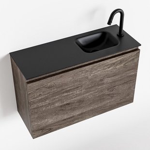 MONDIAZ OLAN 80cm toiletmeubel dark brown. LEX wastafel urban rechts 1 kraangat