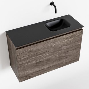MONDIAZ OLAN 80cm toiletmeubel dark brown. LEX wastafel urban rechts geen kraangat
