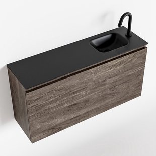 MONDIAZ OLAN 100cm toiletmeubel dark brown. LEX wastafel urban rechts 1 kraangat