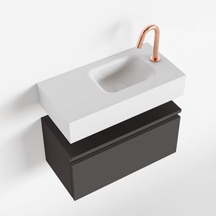 MONDIAZ ANDOR 60cm toiletmeubel dark grey. LEX 60cm wastafel talc rechts 1 kraangat