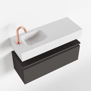 MONDIAZ ANDOR 80cm toiletmeubel dark grey. LEX 80cm wastafel talc links 1 kraangat