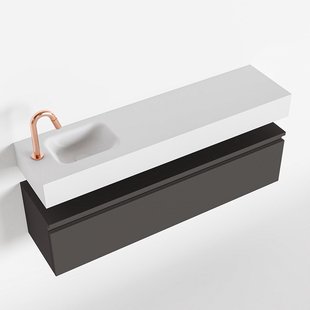 MONDIAZ ANDOR 120cm toiletmeubel dark grey. LEX 120cm wastafel talc links 1 kraangat