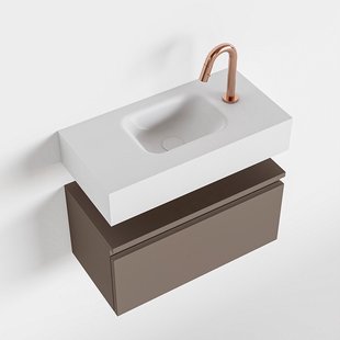 MONDIAZ ANDOR 60cm toiletmeubel smoke. LEX 60cm wastafel talc midden 1 kraangat