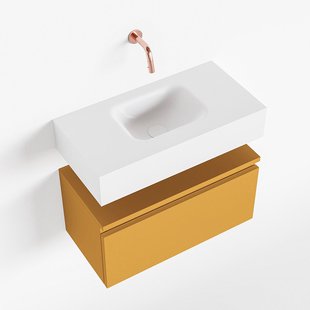 MONDIAZ ANDOR 60cm toiletmeubel ocher. LEX 60cm wastafel talc midden geen kraangat