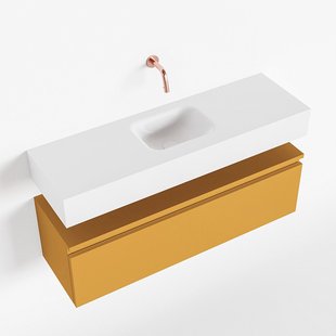 MONDIAZ ANDOR 100cm toiletmeubel ocher. LEX 100cm wastafel talc midden geen kraangat