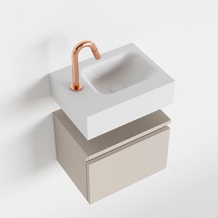 MONDIAZ ANDOR 40cm toiletmeubel linen. LEX 40cm wastafel talc rechts 1 kraangat