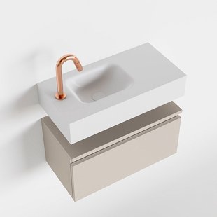 MONDIAZ ANDOR 60cm toiletmeubel linen. LEX 60cm wastafel talc links 1 kraangat