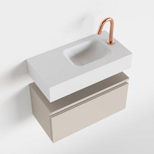 MONDIAZ ANDOR 60cm toiletmeubel linen. LEX 60cm wastafel talc rechts 1 kraangat