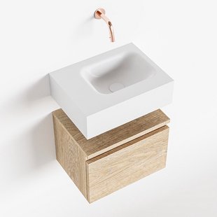 MONDIAZ ANDOR 40cm toiletmeubel washed oak. LEX 40cm wastafel talc rechts geen kraangat