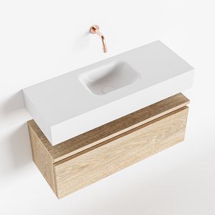 MONDIAZ ANDOR 80cm toiletmeubel washed oak. LEX 80cm wastafel talc midden geen kraangat