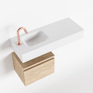 MONDIAZ ANDOR 40cm toiletmeubel washed oak. LEX 80cm wastafel talc links 1 kraangat