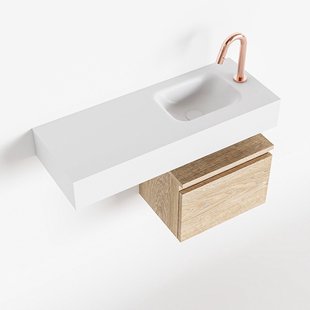 MONDIAZ ANDOR 40cm toiletmeubel washed oak. LEX 80cm wastafel talc rechts 1 kraangat