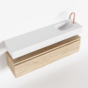 MONDIAZ ANDOR 120cm toiletmeubel washed oak. LEX 120cm wastafel talc rechts 1 kraangat