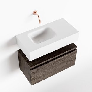 MONDIAZ ANDOR 60cm toiletmeubel dark brown. LEX 60cm wastafel talc links geen kraangat